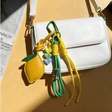 1pc Cute Lemon Shaped Keychain Pendant - Sweet Beaded Wrist Strap Fashion Accessory, Suitable For Women And Girls - A - View 3