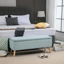 Panca imbottita con vano contenitore, effetto lino, ideale per corridoi, camere da letto o soggiorni. Realizzata in legno di caucciù, colore blu, dimensioni 110 x 39 x 45 cm. Disponibile per la consegna locale. - Verde + Poliestere - Visualizzare 7