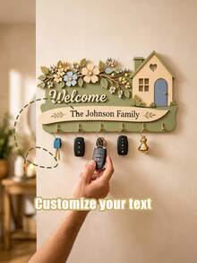 Estante de llaves de madera personalizado montado en la pared, ganchos de llaves familiares de varias capas, estante de almacenamiento de entrada personalizado, soporte de llaves colgante en la pared, adecuado para el vestíbulo, el pasillo y el hogar, regalo de inauguración de la casa, decoración de bienvenida al hogar - Multicolor - Ver 5