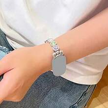 1PC Elastic Rope Colorful Rhinestone Metal Bracelet Watch Band, Luxury High-End Replacement Strap Compatible With Xiaomi Band 8/9/10 NFC, Women's Glamorous Rhinestone Bracelet Style Watch Band - Silver - View 2