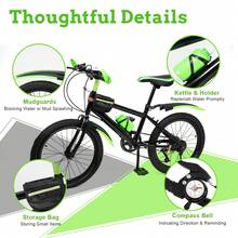 20 Inch Mountain Bike, Carbon Steel Rigid Frame, PU Sponge Cushion, Front And Rear Brakes, With Mudguards & Water Cup Holder, For Road And Mountain Riding - Green - View 4