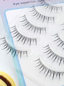 5 Pairs Pointed Tail Wet Manga Style Thick Voluminous Curly Spiky Doll Big Eye False Eyelashes Soft Faux Fur For Date And Daily Wear - Black - View 7