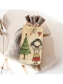 50pcs Cute Christmas Gift Tags With Jute Rope - Fantasy Holiday Design, Includes Bear, Reindeer, Christmas Tree, Angel And Dog, Holiday Paper Party Gift Tags, Suitable For Christmas Gifts, Gift Wrapping And DIY Crafts - Multicolor - View 1