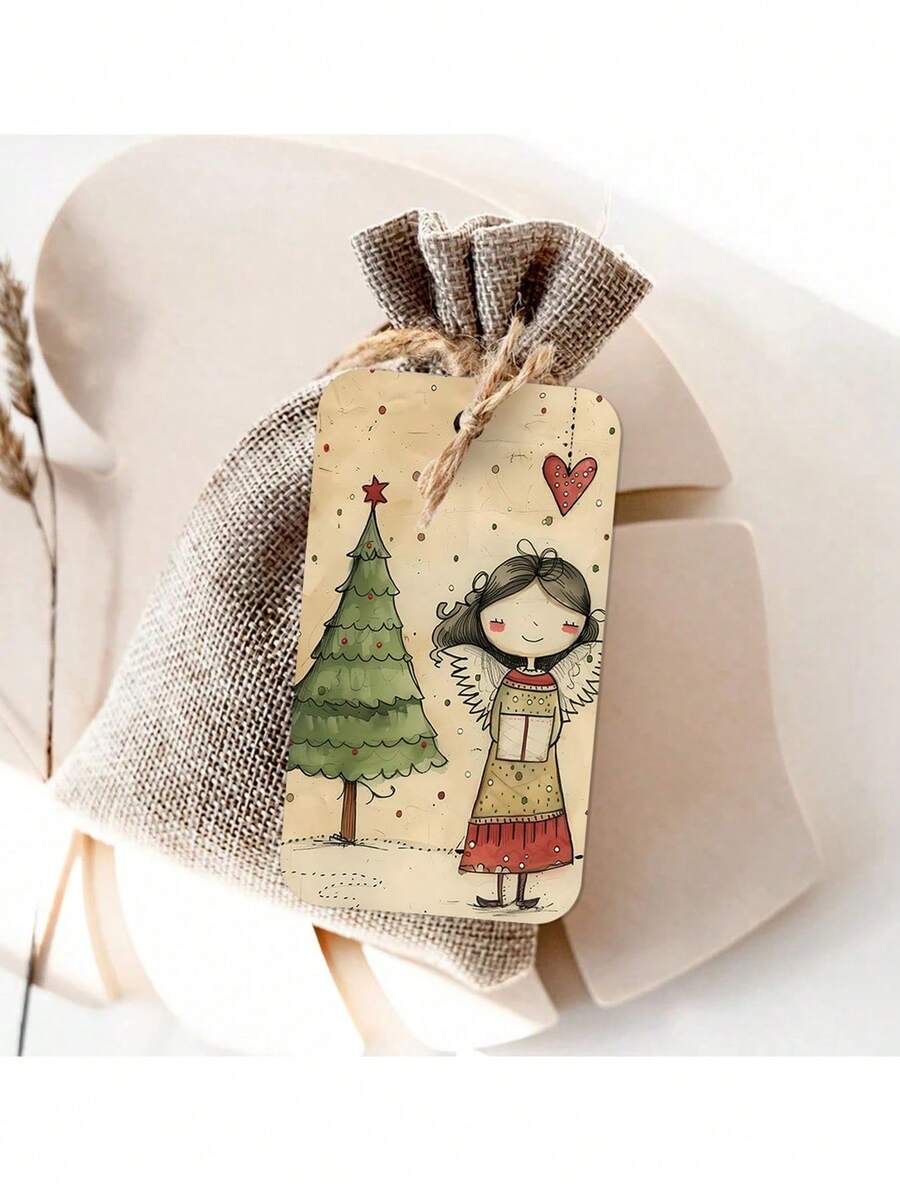 50pcs Cute Christmas Gift Tags With Jute Rope - Fantasy Holiday Design, Includes Bear, Reindeer, Christmas Tree, Angel And Dog, Holiday Paper Party Gift Tags, Suitable For Christmas Gifts, Gift Wrapping And DIY Crafts - Multicolor - View 1