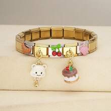 1PC Personalized Multi-Element Stainless Steel Modular Bracelet, Letter/Heart/Planet/Bow Decor, Multi-Color Fashion Versatile Bracelet - Steel Gold - View 13