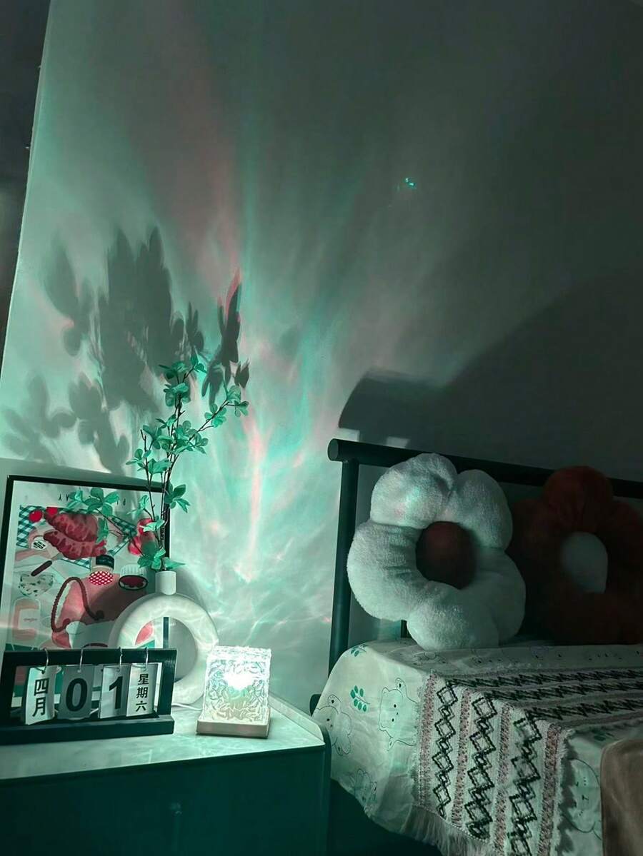 1pc LED Water Ripple Square Projection Atmosphere Lamp, 16 RGB Colors, With Touch / Remote Control, USB Power Supply, Bedroom Night Lamp, Suitable For Bedroom, Living Room Or Office Decoration, Christmas, Suitable For 14+ Teenagers - Multicolor - View 1