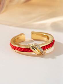 1PC Exquisite Festive Red String Cubic Zirconia Open Ring, Suitable For Women's Daily, Holiday, Party, Gift. - Gold - View 4
