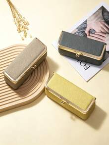 Cowhide Lychee Texture Storage Box, Long Portable Eyeglass Case Makeup Bag, Student Stationery Organizer, Built-In Snap Button Compartments, Multi-Functional Portable Storage Bag, Suitable For Lipstick, Jewelry, Fashion Glasses And Travel Essentials - A - View 10