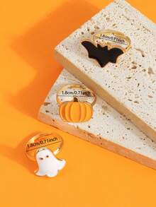 Set Of 3 Halloween Fashion Design Cute Pumpkin, Ghost, Bat Rings For Women And Couples - Multicolor - View 5