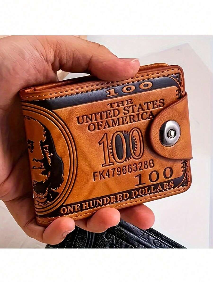 Vintage Style Men's Faux Leather Portable Short Wallet, Unique Dollar Bill Pattern Design, Bi-Fold, Ultra-Thin Multi-Card Slot Card Holder, Fashionable & Practical, Suitable For Both Men And Women, Ideal For Daily Use, Perfect Gift Choice For Friends And Family On Holidays - Multicolor - View 1