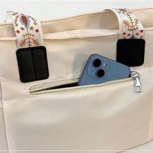 1pc Large Capacity Embroidered Canvas Tote Bag, Women's Commute Travel Handbag - Multicolor - View 8