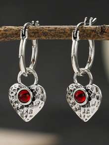 Gmzalx Women's Vintage Craft Heart Dangle Earrings, Sweet Cool Style Pendant Earrings, Suitable For Dating Occasions - Antique Silver - View 3