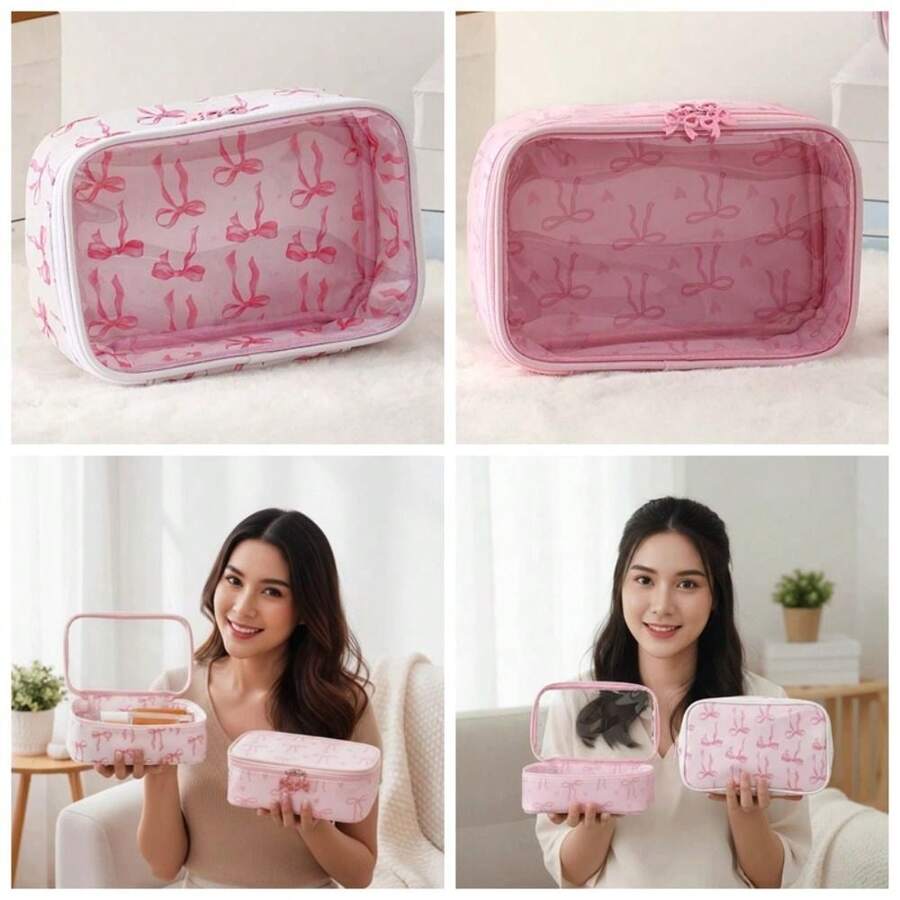 Fashion Bow Knot Makeup Bag, Cosmetic Storage Bag, Portable Travel Toiletry Bag For Women