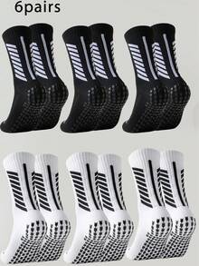 1/3/6 Pairs Men's Silicone Anti-Slip Mid-Calf Socks, Breathable & Sweat-Absorbing Sports Socks For Fitness, Running, Basketball, Football Training - Black and White - View 17