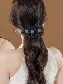 1pc Vintage Black Mesh Flower Banana Clip Elegant Ponytail Hair Clip Fashion Versatile Hair Accessory For Women - Multicolor - View 6