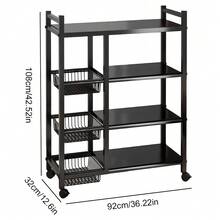 4-Layer Heavy-Duty Metal Kitchen Storage Rack With Wheels, Kitchen Fruit Basket, Kitchen Trolley, Kitchen Storage Organizer, Removable Basket With Wheels, Kitchen Fruit And Vegetable Organizer Rack Storage Truck - Black - View 5