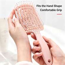 This Round, Grooved Dual-Function Comb Is Suitable For Dry And Wet Hair-Designed For Comfort, Featuring An ABS Plastic Handle, It Works On All Hair Types, Reduces Tangles And Knots, And Helps Improve Scalp Health. Its Soft Bristles Gently Detangle Hair, Making It A Great Gift Choice For Women. - / - View 6