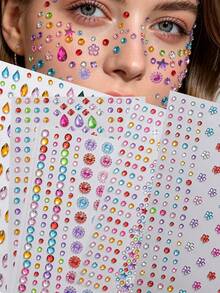 5pcs/4pcs/3pcs/2pcs/1pc, 3D Rainbow Rhinestone Face Gem Stickers, Acrylic Shiny Heart Star Stickers, Self-Adhesive Diamond Design, Suitable For Makeup And Clothing, Multi-Color Rhinestone Face Gems, Perfect For Valentine's Day, Holidays, Parties And Events. - Multicolor - View 1