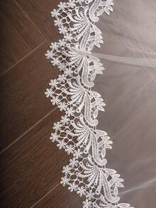 1 Pc 2 Tier Wedding Veil Fingertip Length Lace Applique Bridal Veil Blusher Veil With Metal Comb For Brides - Multicolor - View 7