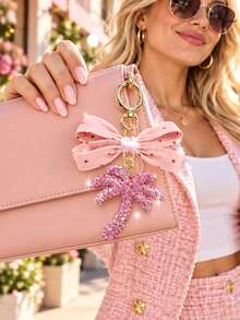 Gantungan Kunci Pohon Kelapa Bertatahkan Rhinestone Berkilau dengan Pita Polkadot Vintage dan Liontin, Hadiah Hari Valentine, Kembali ke Sekolah, Ramadan, Ulang Tahun - MultiWarna - View 7