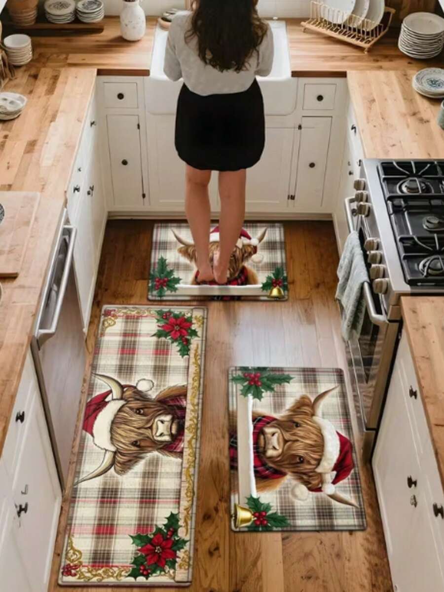 1 pc Karpet Persegi Panjang Motif Anak Sapi Natal, Gaya Natal, Festival Natal, Keset Lantai Dekoratif, Keset Pintu Masuk, Keset Pintu, Karpet Kecil, Keset Selamat Datang, Karpet Dapur, Dekorasi Rumah, Keset Pintu Depan, Karpet Area Kecil, Karpet Area - MultiWarna - View 1