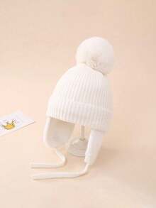 1pc Solid Color Warm Lining Knitted Earflap Hat, Children's Outdoor Cycling Hat Winter Warm Knitted Hat - 1PC - View 4