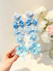 10pcs Sweet Bow & Flower Hair Clips Set, Cute Mesh & Pearl Decorated Hair Accessories For Women's Daily Styling - Multicolor - View 6