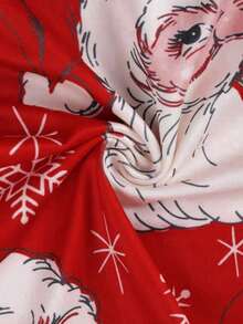 Celana Panjang Wanita Ukuran Besar Motif Natal Acak Pinggang Elastis Kaki Lebar Longgar dengan Kantong - Merah - View 7