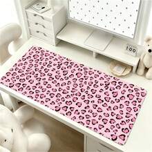 Heart-Shaped Pink Leopard Pattern PU Leather Large Desk Mat, Smooth Waterproof Anti-Slip Mouse Pad, Stain-Proof Desktop Protector, Extra Big Keyboard Table Mat For Office, School, Home PC Desk, Gaming Study Workspace, Easy Clean Desk Cover Pad - View 2