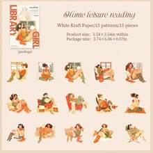 JotBox Library Girl Reading Character Stickers, Vintage Cute Girl Character Material, Collage Scenery Basic Material, Sticker Decoration DIY - Library Girl - View 15