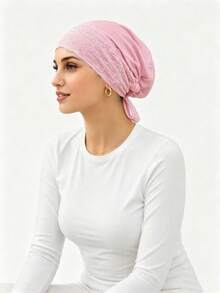 1pc Women's Lace Trim Adjustable Tie Inner Cap, Soft Modal Elastic Headscarf Inner Cap, Breathable Sleep Cap Chemotherapy Head Wrap, Multiple Colors Available - Multicolor - View 12