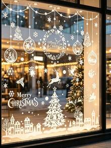 244pcs/9pcs Christmas Window Stickers, Double-Sided Christmas Tree & Snowflake Window Decals, White PVC Stickers For Home, Shop Glass Display Decoration, Christmas Holiday Home, School, Office Decor - A - View 6