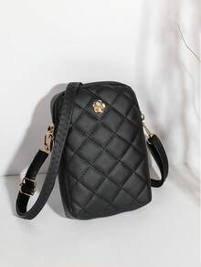 1pc Women's Vintage Rhombus Camellia Decor Phone Crossbody Bag, Minimalist Vertical Embroidered Mini Handbag For Daily Outings - M1937 - View 8