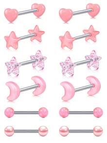 CIZME 12pcs 14G Stainless Steel Straight Barbell Tongue Rings, Y2K Style Tongue Rings Body Piercing Jewelry 14mm Length, For Women Party Social Gathering - 12pcs/set - View 8