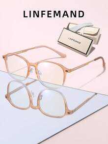 LINFEMAND 1 Pair Minimalist Gradient Translucent Non-Prescription Glasses, Hollow Temple Design, Exquisite & Lightweight, Suitable For Online Classes, Office, Daily Wear, Unisex Minimalist Decorative Frames, Comes With Brand Full Set Exquisite Gift Box - Clear - View 8