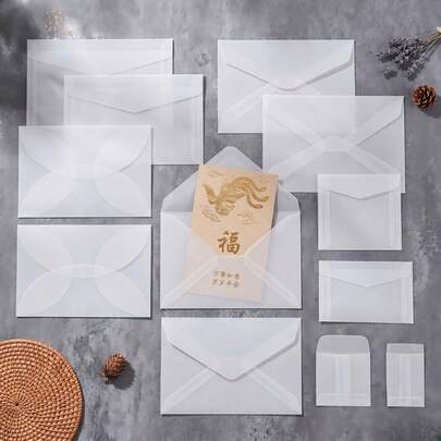 20/30 Peças Envelopes de Papel Vegetal Transparente Fosco Semitransparente Estilo Minimalista Europeu INS Cartão Postal Artístico Suporte para Cartão de Convite de Negócios, Manga Protetora de Cartão Semitransparente de Papel Vegetal, Bolsa de Armazenamento à Prova d'Água para Documentos/Fotos, Natal