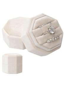 1pc Velvet Ring Box, Hexagonal 3-Slot Ring Box, Suitable For Wedding Ceremony, Can Hold Multiple Rings, White Engagement Wedding Commemorative Box, Wedding Ring Storage Box, Engagement Ring Organizer Box - Multicolor - View 2