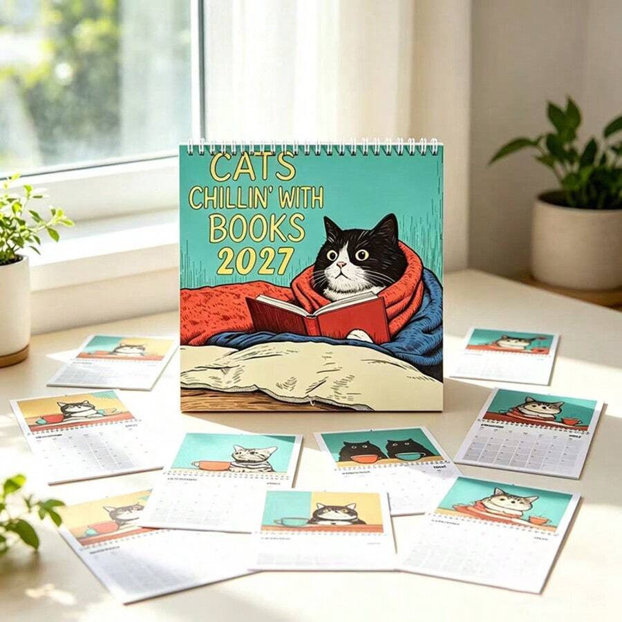 1 buah Kalender Kucing 2027 - Kalender Dinding 12 Bulan, untuk Penggunaan di Rumah & Kantor, Hadiah Natal & Tahun Baru, Desain Estetik yang Lucu - Kalender Kucing 2027 - View 1