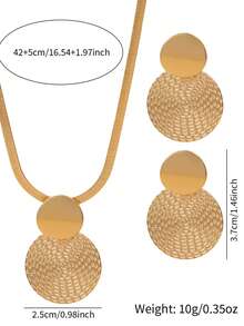 3pcs Necklace & Earrings Jewelry Set For Women, Gold Flat Snake Chain, Geometric Spiral & Circle Pendant Design - Gold - View 5