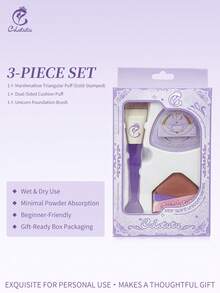 INYUSUN Unicorn Makeup Set, Dual-Ended Foundation Brush, Triangle Marshmallow Powder Puff, Dry & Wet Use, Non-Absorbent, Beginner Makeup 3 Pieces Gift Set - Multicolor - View 11