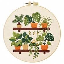 1PC 15*15cm/5.9*5.9in 20*20cm/7.9*7.9in,Green Potted Plants Embroidery Kit, DIY Handmade Embroidery Set For Adult Beginners, Home Gift, Women's Sewing Gift, Including User Manual, Printed Pattern Fabric, Embroidery Frame, Needle And Thread. - 20X20CM - View 15