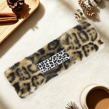 American Retro Leopard Print Plush Wide Headband For Women, Autumn/Winter Thickened Faux Rabbit Fur Warm Headband, Y2K Aesthetic Hair Accessory - Multicolor - View 12