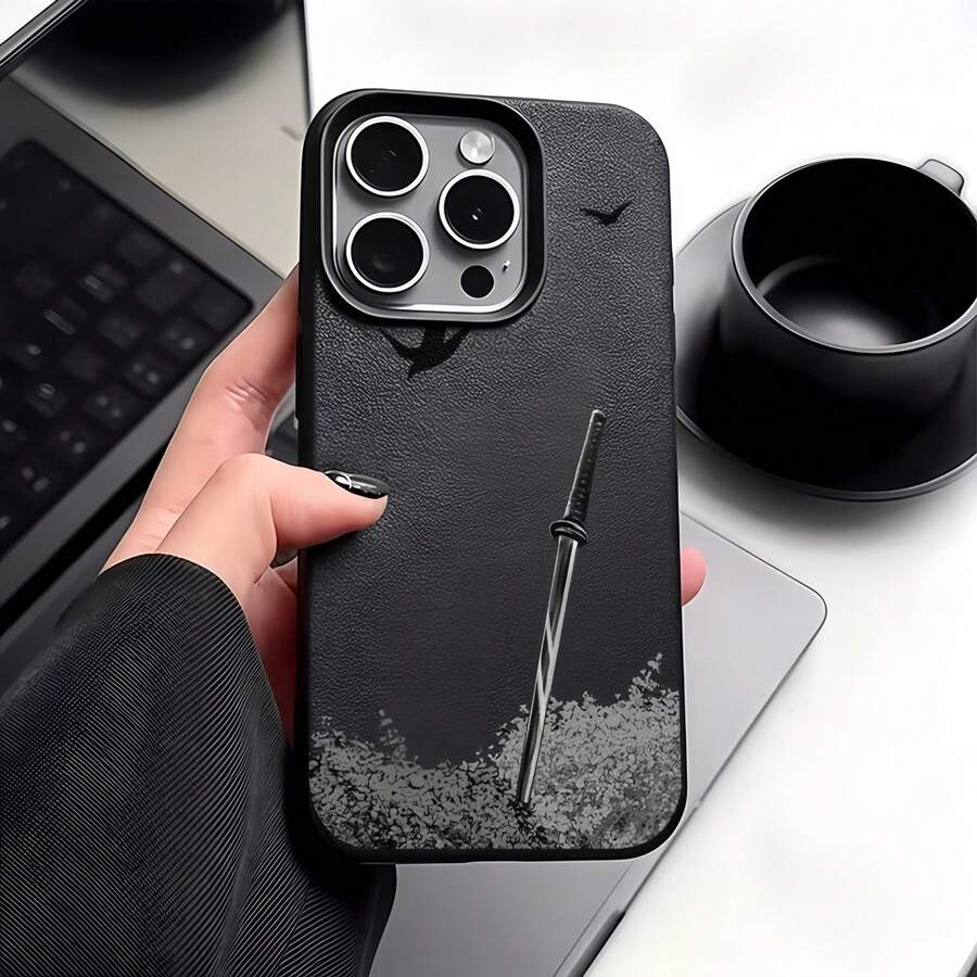 1件黑色啞光極簡個性化深櫻花武士刀圖案手機殼,適用於 iPhone 16 Pro Max/18/17/16/15/14 Plus/13/12/11/Air 保護套 - 彩色 - 查看 1