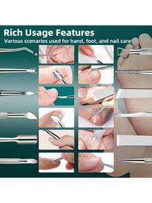 16pcs Stainless Steel Pedicure Tool Set - Professional Foot Care Kit With File, Rasp, Exfoliator For Smooth Light Beige, Removal, Cuticle Care - Unscented, Portable Travel Case Included - For Men, Women, And The Elderly - Multicolor - View 10