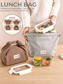 Large Capacity Waterproof Portable Insulated Lunch Bag With Handle, Storage Bag, Suitable For Work, School, Camping, Outdoor Picnic, Kitchen Storage, Kitchen Accessories, Kitchen, Christmas, Home, Home Decor, Lunch Box, Storage, Halloween - Multicolor - View 2