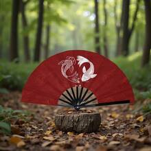Red Base Double Koi Folding Sound Fan, National Style Red & White Koi Pattern Printed, New Chinese Style Photography Decoration Folding Fan - Multicolor - View 2