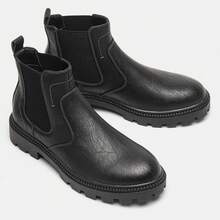Men's Casual Chelsea Boots, Business Commute Men's Boots, Lightweight Comfortable, Vintage Thick Sole Ankle Boots - Black - View 9