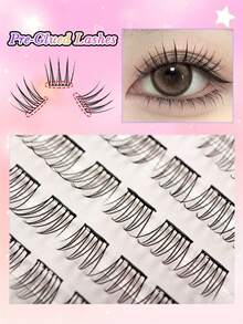 Fengxiu Eyelash 60簇免膠假睫毛，日韓風可愛純真眼妝，C捲 8-12mm 混長，簇裝假睫毛，單簇假睫毛，自然捲度，輕盈人氣款，免膠貼合打造圓大眼，DIY省妝時，適合初學者，可重複使用，60簇假睫毛，日韓風假睫毛 - C - 查看 3