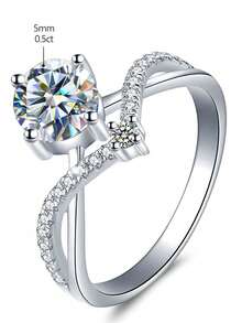 ESBERRY 1pc Moissanite Ring Romantic 0.5CT Crown Design Ring Perfect For Women's Birthday Anniversary And Daily Wear - Silver - View 6