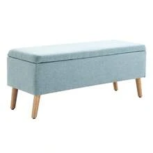 Panca imbottita con vano contenitore, effetto lino, ideale per corridoi, camere da letto o soggiorni. Realizzata in legno di caucciù, colore blu, dimensioni 110 x 39 x 45 cm. Disponibile per la consegna locale. - Verde + Poliestere - Visualizzare 1